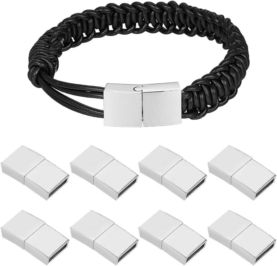 UNICRAFTABLE 10 Sets Rectangle Stainless Steel Screw Clasps Buckle Leather Closure End Caps with Locking Mechanism for Bracelet Watch Jewelry Making 22x11x5mm Hole 3x10mm