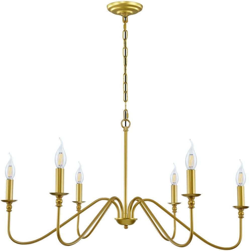 Gold Chandelier, 6-Light Chandelier for Dining Room, Bedroom, Foyer, Living Room, Kitchen Island, Entryway, Office, Bar,Farmhouse Decor