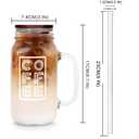 ANOTION Mason Jar Iced Coffee Cup with Handle, 24oz Regular Mouth Mason Jars with Lid and Straw Glass Coffee Drinking Glasses Tumbler Reusable Cups Bottles for Travel Office Home, 1