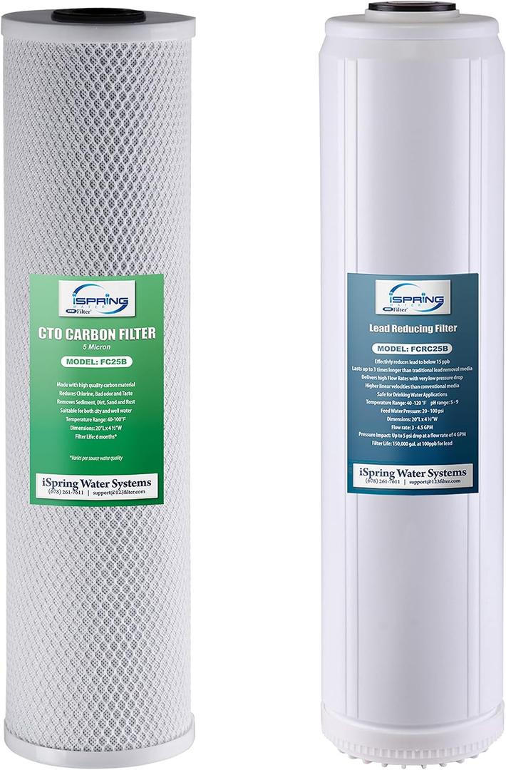 iSpring F2WGB22BPB 4.5 x 20 2-Stage Whole House Water Filter Replacement Pack Set with Carbon Block and Lead Reducing Cartridges, Fits WGB22B-PB, white