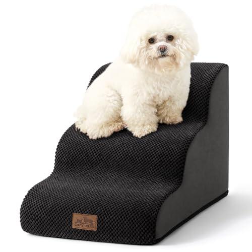 COZY KISS Dog Stairs for Small Dogs 15.7" H, Curved Dog Step for Puppy, Older Cat, Medium Pet Ramp for Sofa, Couch or Chair, Ladder with High Density Foam, 3 Step, 15.7x22.4x15.7 inch, Black