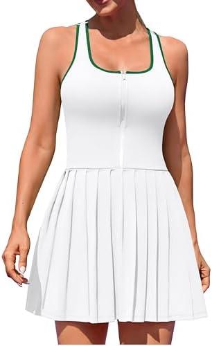 ATTRACO Women Tennis Dress with Built in Shorts and Bra Pleated Golf Dress Seamless Athletic Dress, Size XL