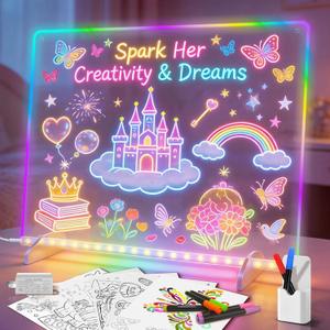Led Drawing Board with 8 Colors, 13"x10" Acrylic Dry Erase Board with 13 Light Effects, Glow Doodle Board Gifts for Kids for Easter Halloween Christmas Birthday Gifts Presents1set Pen