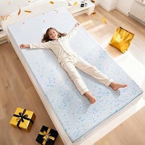 OhGeni 3 Inch Cooling Twin Size Gel Memory Foam Mattress Toppers Pad, Soft Washable Bed Cover with Anti-Slip Base & Zipper, Fits 6"-19" Mattresses with Straps，Extra Comfort & Back-Friendly for Kids