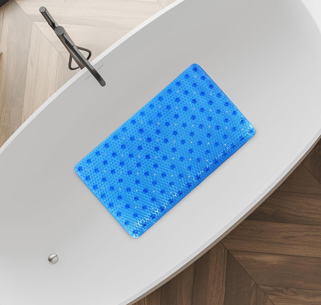 5 x Splash Home Order Bathtub Mat Non-Slip, Shower Mat with 112 Suction Cups and Drain Holes Bath Mat for Tub, 27 L x 14 W Inches, Machine Washable, PVC - Blue