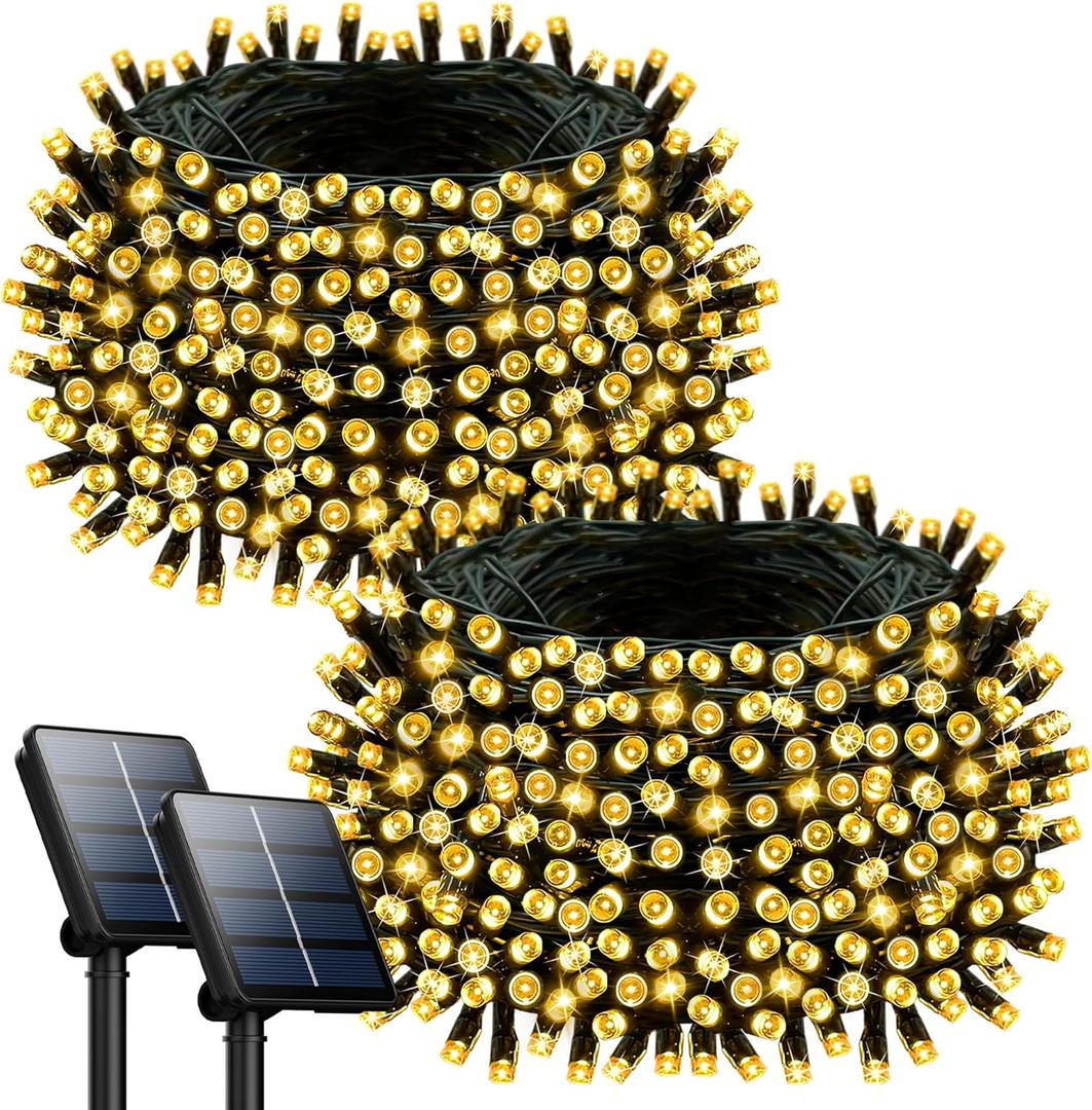 Selarlyt 2 Pack Solar String Lights Outdoor Waterproof, 72FT 200 LED Solar String Lights with 8 Lighting Modes, IP65 Waterproof Solar Lights Outdoor for Xmas Garden Party Tree Decor, Warm White