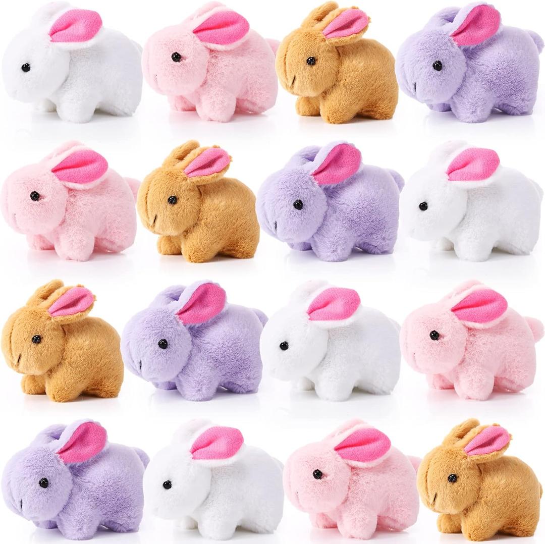 Sratte 16 Pcs Easter Bunny Stuffed Animal Bulk 4.7 Inch Small Plush Rabbit Keychains Detachable Bunny Party Favors Plushies Gifts Easter Basket Stuffers Egg Hunt Prizes(White, Pink, Lilac, Caramel)