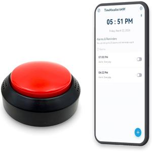 2 x TimeVocalist Large Talking Button Clock with Alarm for Visually Impaired, Elderly, Blind, Dementia, Parkinsons Extras with iOS and Android app