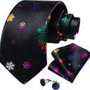 DiBanGu Christmas Ties for Men Festival Mens Holiday Tie and Pocket Square Set Santa Xmas Party Vacation Necktie (Black Novelty Firework)