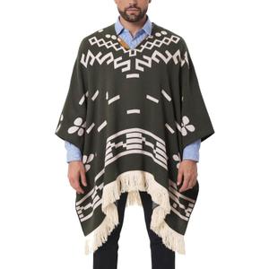 JXVX Western Cowboy Poncho Serape Authentic Mexican Hippie Alpaca Wool Poncho Halloween Western Theme Party Outfit Costume (Large-XLarge, Olive Green)