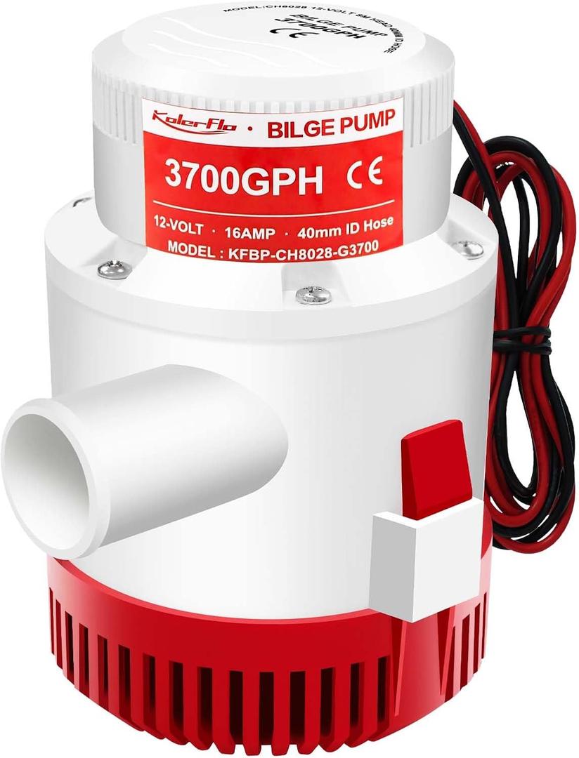 3700GPH Boat Bilge Pump,12V Submersible Bilge Pump with 1-1/2" Hose Outlet Plumbing Non Automatic for Marine, Boat, Yacht