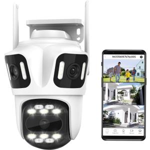9MP WiFi Triple Lens Outdoor Security Camera, Three Cameras in One, 360 Pan/Tilt, Auto Tracking, 24/7 Recording, Night Vision, 2-Way Audio, IP66, 2.4ghz Wireless Cam for Home Surveillance