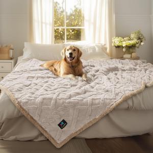 Luciphia Waterproof Pet Blanket, Liquid Pee Proof Dog Blankets for Sofa Bed Couch, Reversible Sherpa Fleece Furniture Protector Cover for Small Medium Large Dogs Cats,Beige-Thicken X-Large85" x 57"