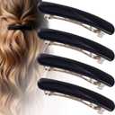 HINZIC 4PCS French Barrette Hair Clips for Women, 2.48 In Small Tortoise Shell Hair Clips Barrettes, Non-Slip Flat Hair Accessories for Thin, Curly Hair - Black (oval)