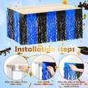 Oudain 2026 Graduation Party Decorations 2 Pack Blue and Black Wavy Metallic Tinsel Foil Fringe Table Skirts for Prom and Grad Party Birthday Decor Rectangle and Round Table Supplies