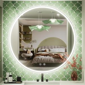 40inch Round LED Mirror for Bathroom, Front & Backlit Bathroom Mirror with Lights, Stepless Dimmable 6000K Daylight, Anti-Fog, LED Lighted