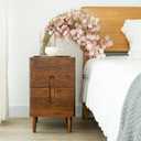 Narrow Nightstand, Mid Century Modern Nightstand, Solid Wood Bedside Table, Side Table witn Drawers (Walnut, 11.81inches)