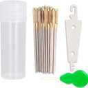 100pcs Cross Stitch Needles +2 Needle Threader Golden Color Large Eyes Cross Stitch DIY Embroidery Hand Needles Sewing Needles in Transparent Box (24#)