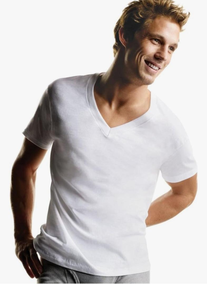 Hanes Men's V-Neck, Cotton Moisture-Wicking White Tee Undershirts, 6 Pack Hanes Men's V-Neck, Cotton Moisture-Wicking White Tee Undershirts, 6 Pack