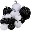 Winlyn 14 Pcs Assorted Sizes Artificial Black and White Pumpkins Decorative Pumpkins Foam Pumpkins Faux Halloween Pumpkins for Gifts Fall Halloween Table Centerpiece Mantel Decor DIY Craft Project