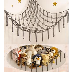 Stuffed Animals Hammock Net Corner-Hanging Stuff Animal Toy Storage Organizer for Plush Plushie Room Bedroom Nursery Decor Toy Storage Organization (Large, Grey)