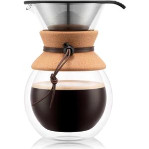 Bodum 34oz Pour Over Coffee Maker, High-Heat Borosilicate Glass with Reusable Stainless Steel Filter and Double Wall Cork Grip - Made in Portugal