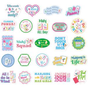 Fuyoooo 24 Pcs Mahjong Stickers 2 Inches Funny Aesthetic Mah Jong Tile Stickers for Water Bottle Scrapbook Skateboard Laptop Luggage Phone Guitar Computer Mahjong Party Supplies Gifts for Women Adult