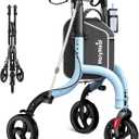 3 Wheel Walkers for Seniors, Lightweight Rollator Walkers Foldable for Elderly with Cane Hold and Cup Hold, Height Adjustable Aluminum Three Wheel Rolling Walker Mobility Aid, Blue