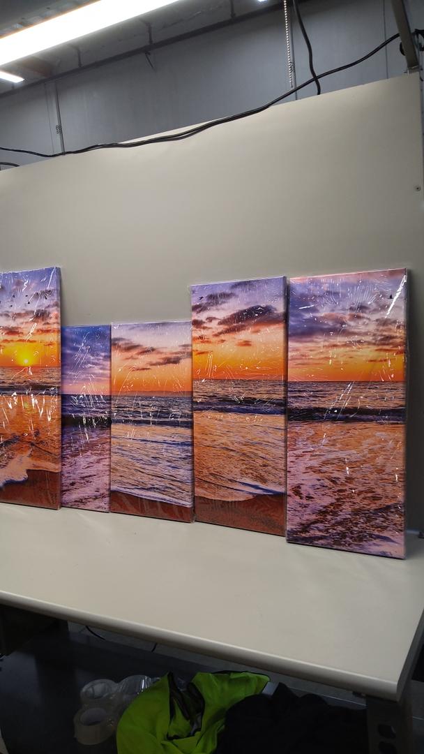 SATINO 5 Pieces Modern Large Canvas Coastal Wall Art Sun Rays Bursting Forth On Colorful Ocean Sunset with Flying Birds Pictures for Living Room Bathroom Bedroom Home Office Wall Decor