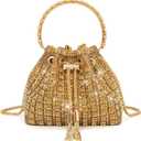 Sweetovo Sparkly Diamond Evening Bag Clutch Purses for Women Rhinestone Purse Glitter Handbag for Party Prom Cocktail Wedding (Gold)