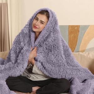Heated Blanket Throw Electric Throw Blanket, 5 Heating Levels & 4 Hours Auto Off, Super Cozy Luxury Faux Fur & Extra Thick Sherpa Heating Blanket, Machine Washable for Home Office, 50" x 60", Purple
