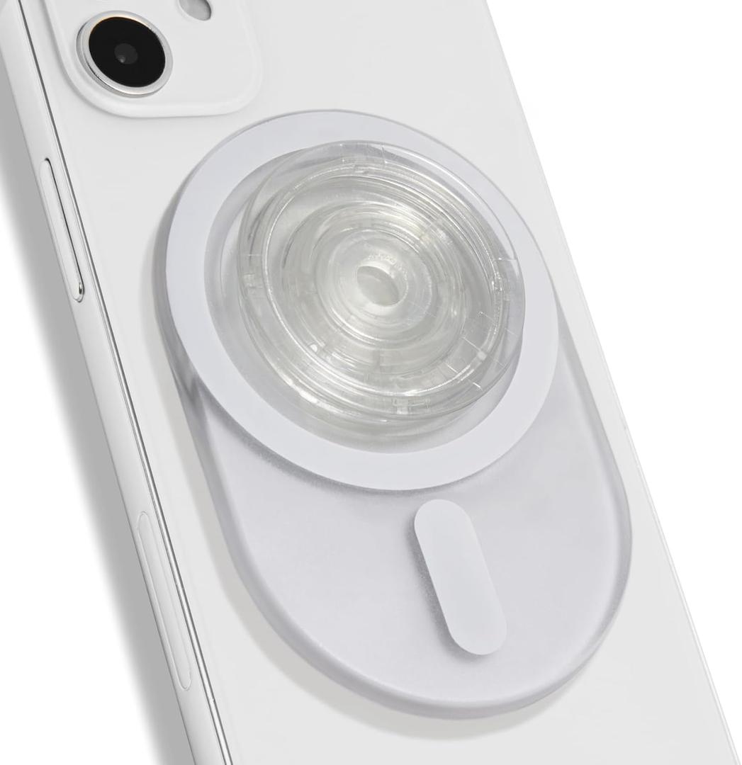 Oval Magnetic Phone Grip  MagSafe Compatible, Translucent Design, Slim and Lightweight, Grip and Stand for iPhone (White)
