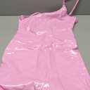 sedmoda Women Sexy Faux Leather Mini Dress Spaghetti Strap Bodycon PU Short Dresses Party Club Outfits Size S