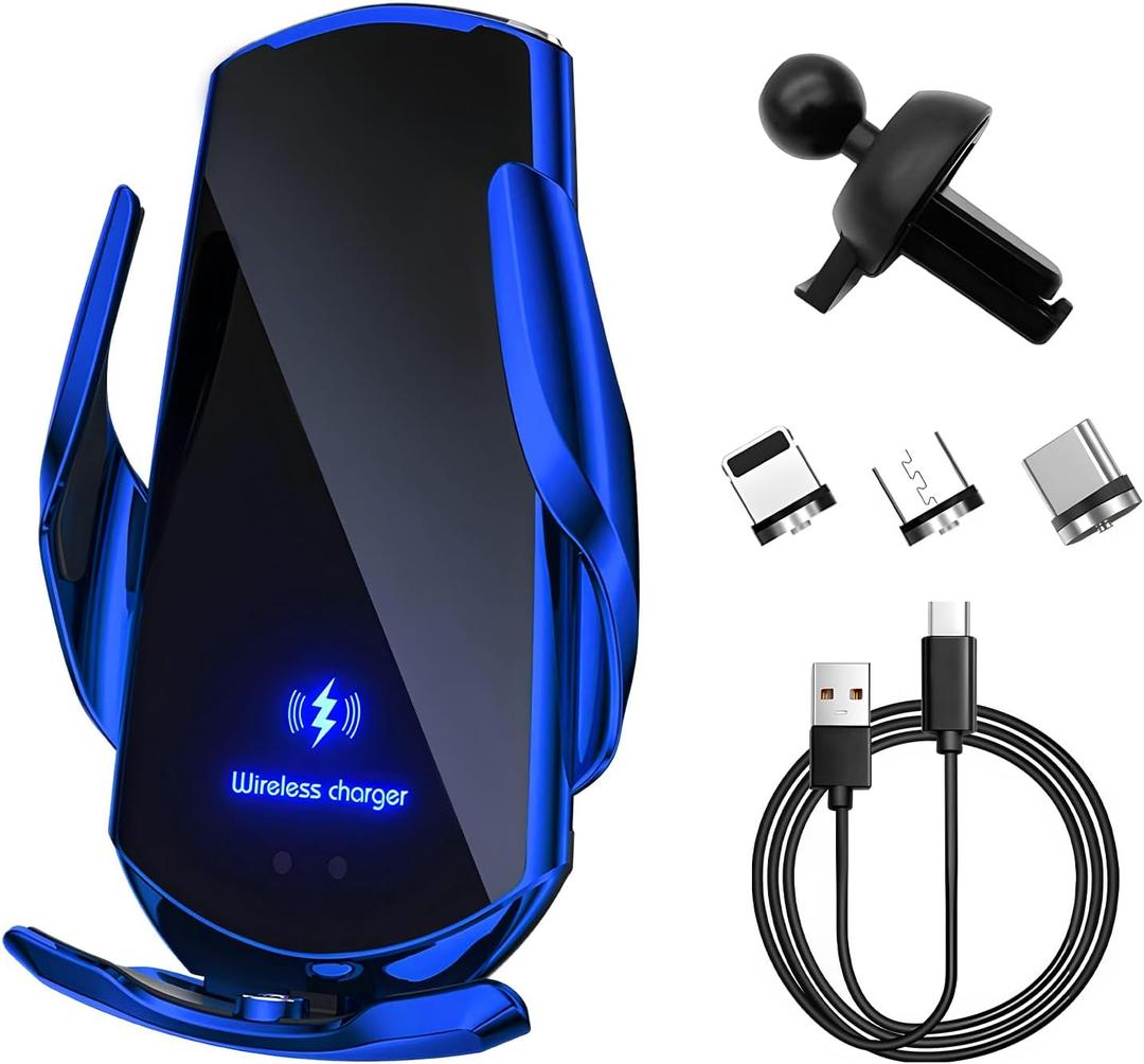 Sun Walker Wireless Car Charger Mount, Electric Induction 15W Fast Charging Bracket Air Vent Phone Holder, Auto-Clamping Wireless Charger Vent Mount Compatible with Most Smartphones (Blue)