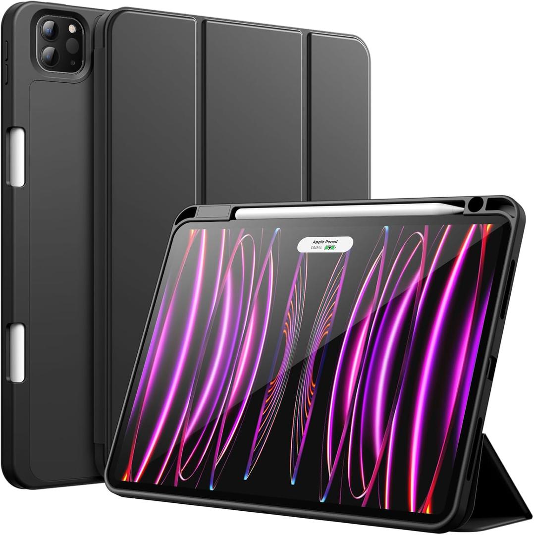 JETech Case for iPad Pro 11 Inch 2022/2021/2020 Model (4th/3rd/2nd Generation), with Pencil Holder, Support 2nd Pencil Charging, Slim Tablet Cover with Soft TPU Back, Auto Wake/Sleep (Black)