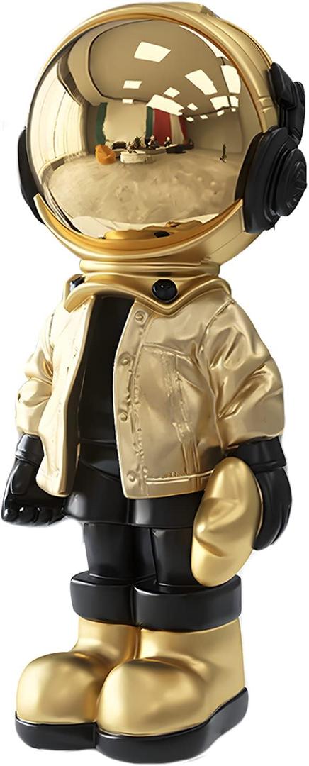 Dosker Astronaut Statues Spaceman Sculpture Polyresin Arts Gifts Gold Figurine Ornament Room Decor for Men,Home and Crafts Desktop Accessories Tabletop Decoration, Living Room, Office, Bookshelf (Large)