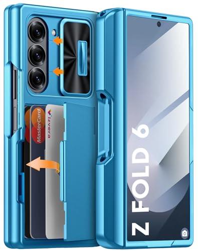 Vizvera for Samsung Galaxy Z Fold 6 Case RFID Wallet with Cards Holder [S Pen Holder] [Camera Cover] Shockproof Silicone Protective Phone Case for Z Fold 6 2024-Lake Blue