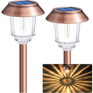 DenicMic Solar Garden Lights Outdoor Pathway Lights Glass Stainless Steel Waterproof Solar Powered Landscape Lighting for Yard Patio Lawn Path Walkway, Super Bright 12-40 Lumens, 2 Pack