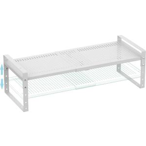 Expandable Spice Rack, Stackable Metal Pantry Storage Shelves Stand, Adjustable Height Cabinet Shelf Organizer Racks(1PACK/WHITE,MEDIUM)