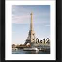 iRahmen 10x12 Picture Frame with HD Tempered Glass, Display Pictures 8x10 with Mat or 10 x 12 Without Mat, Wood Photo Frames for Tabletop and Wall Mount (Black, 1 Pack)