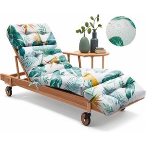 Outdoor Chaise Lounge Chair Cushion 75.1 x 22.8 x 4.7 Inches 100% Waterproof Replacement Cotton Patio Pool Lounge Chair Cushion for Outdoor Furniture with Ties, Yellow-Green Leaf