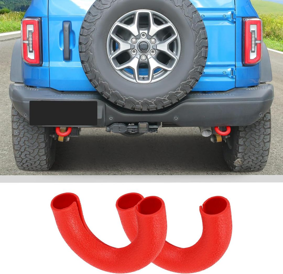 JWWY Rear Bumper Tow Hook Covers Tow Trailer Hitch Receiver Cover Towing Hitch Rubber Sleeve Protector Cover Trim Fit for 2021-2025+ Ford Bronco Exterior Accessories Red 2PCS