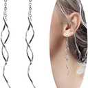 Sterling Silver Spiral Long Wire Earrings, Handmade Twisted Linear Hypoallergenic Dangle Drop Earrings, Gift for Women (Silver, straight long wire earing)