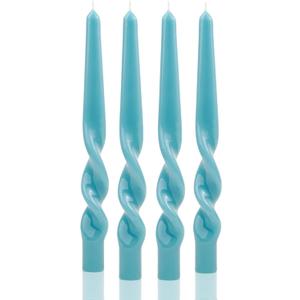 MAITREYA Teal Taper Spiral Stick Candles - Handmade Twisted Set of 4 for Decoration, Weddings, Party, Church - Unscented, Dripless, 10 inch