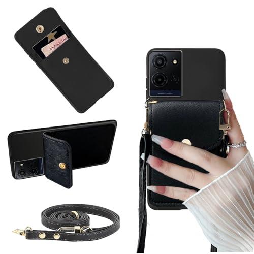 Tuxiwei for Alcatel T513 5G Case Wallet Back with Card Holder, for Alcatel T513 5G Cover Crossbody Faux Leather Adjustable Detachable Lanyard | Shockproof Flip Kickstand with Magnetic Closure -Black