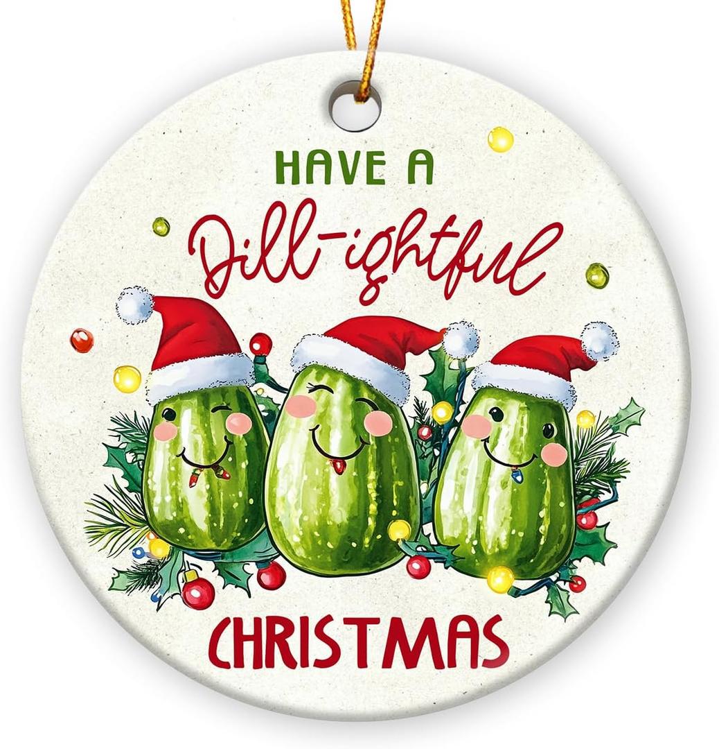 3 x Christmas Pickle Ornament 2025, Christmas Home Decor Keepsake for Pickle Lovers, Unique Ceramic Pickle Ornaments for Christmas Tree Decorations, Funny Pickle Gifts for Women, Men, Him, Her