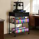 3D Printer Filament Storage Shelf with Drawers& Wheels, Black 2-Tier 3D Printer Filament Metal Stand with Storage, Adjustable Filaments Organzied Rack for Workshop Studio Office, 4 Leveling Feet