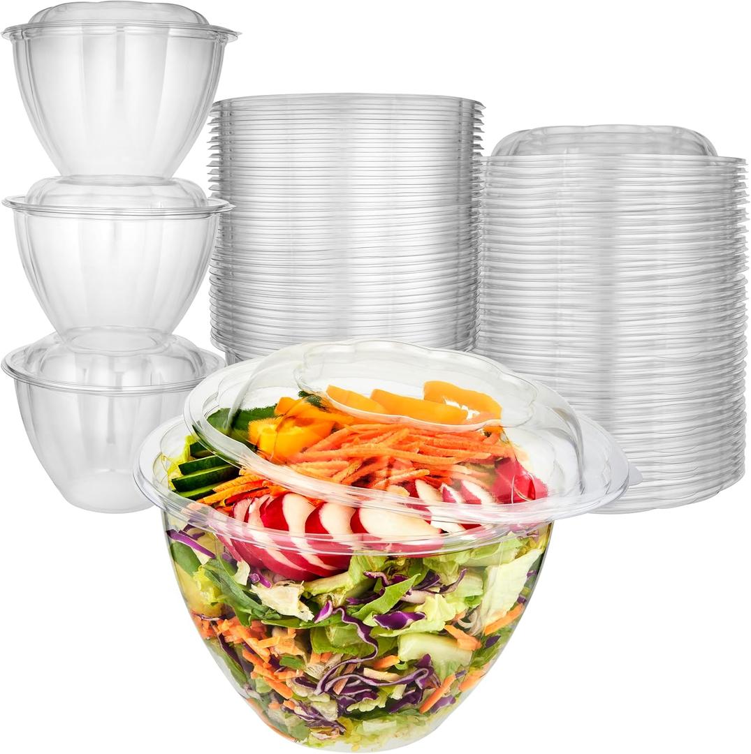 Stock Your Home Plastic Bowls with Lids (50 Count) 48 Oz. Disposable To-Go Containers Large Airtight Bowls for Dinner or On-the-Go Meals