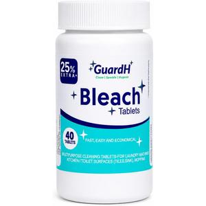 Bleach Tablets for Laundry & Household Cleaning – 40 Count Fast Dissolving Bleach Tabs for Washer, Toilet, Bathroom & Kitchen – Liquid Bleach Alternative – GuardH