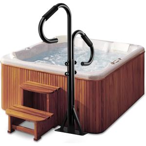 Two Way-Hot Tub Handrails, 48"-57" Adjustable Height SPA Handrail w/360 Swivel Option, Hot Tub Railing to Get in and Out, 700LBS SPA Side Handrail for Indoor&Outdoor, Black